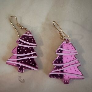 Pink and Purple Christmas Tree Earrings